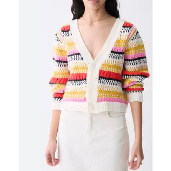 DeLuc Ayden Chunky Knit Crop Cardigan Sweater Striped Size Large - Picture 2 of 10